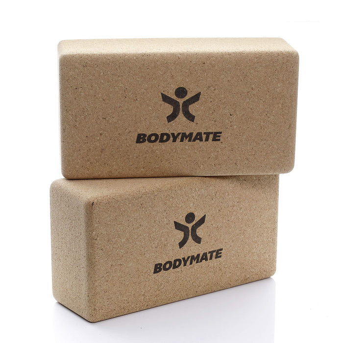 BODYMATE – kostki do jogi z korka – zestaw 2 szt, z naturalnego, w 100% ekologicznego korka – do asan, medytacji, ćwiczeń relaksacyjnych, dla początkujących i profesjonalistów – 22 x 12 x 7,5 cm