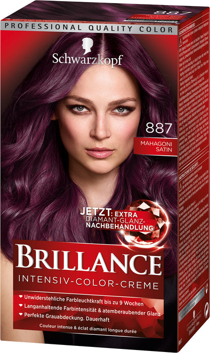 SCHWARZKOPF BRILLANCE Intensywny krem kolorowy 887 mahoniowy poziom 3, z dodatkową obróbką diamentową, 3 sztuki w opakowaniu (3 x 143 ml)