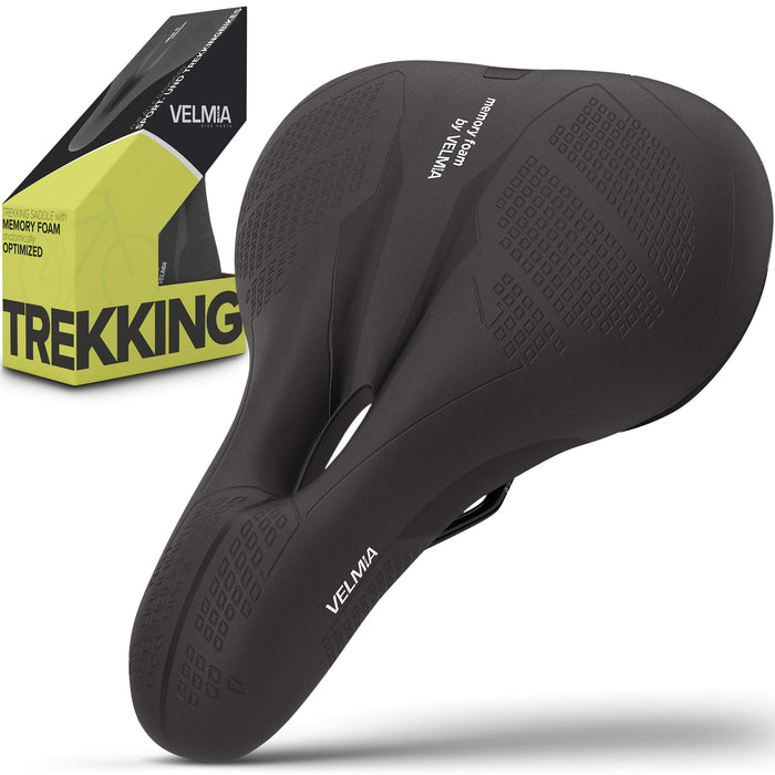 VELMIA Siodełko rowerowe [trekkingowe] Wygodne siodełko rowerowe dla kobiet i mężczyzn, Bike Saddle z ergonomiczną koncepcją 3-strefową i pianką Memory Foam, siodełko rowerowe