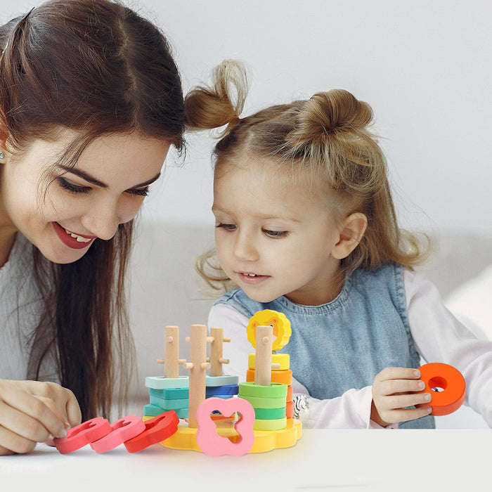 Boxiki kids Kolorowe zabawki do układania w stos, drewniane zabawki do układania w stos, klocki do układania w stos, zabawki edukacyjne dla małych dzieci, kształty dla małych dzieci, zabawki przedszkolne dla dzieci w wieku 3 lat i starszych