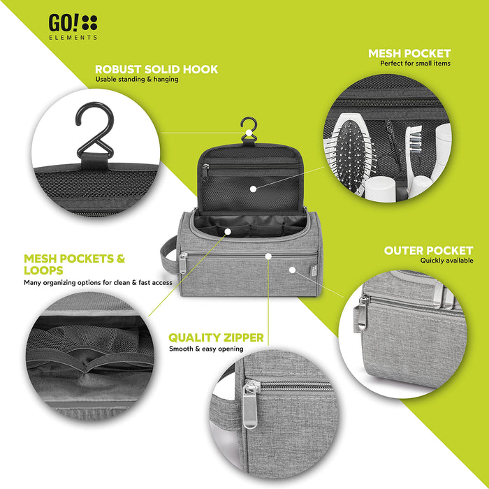 GO!elements® Smart kosmetyczka dla mężczyzn i kobiet – kosmetyczka dla mężczyzn i kobiet – kosmetyczka dla kobiet i mężczyzn do walizki i bagażu podręcznego – torba na pranie, torba podróżna, szary, M