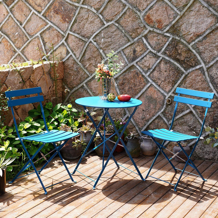 Grand patio Bistro zestaw 3 sztuk, zestaw balkonowy, zestaw mebli do siedzenia, 2 krzesła i 1 stół, stal premium, składany, meble ogrodowe na podwórko, do ogrodu, na zewnątrz (pawiski niebieski)