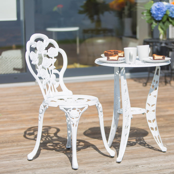 Relaxdays Krzesło bistro 81 x 41 x 41 cm, krzesło tarasowe, krzesło ogrodowe z aluminium, na werandę i ogród, meble ogrodowe w stylu antycznym, styl secesyjny, kolor biały