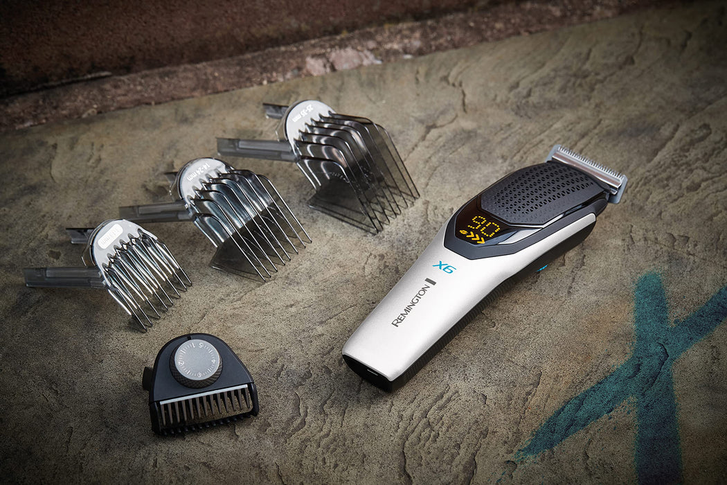 Remington X6 Power-X Maszynka do strzyżenia włosów — bezprzewodowa z japońskimi ostrzami ze stali i grzebieniem Micro Fade; Wybierz spośród 72 ustawień długości HC6001, Czarna i Srebrna