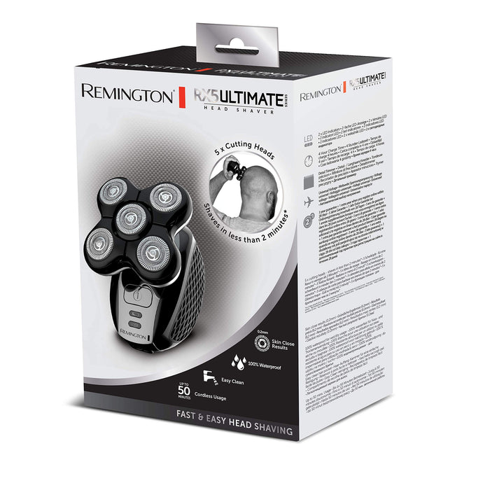 Remington golarka elektryczna do głowy, rotacyjna, golenie na dł. 0.2mm, antybakteryjna głowica, wodoodporna, bezprzewodowa, golenie na sucho i mokro, ciemnoszare etui, Ultimate RX5 XR1501