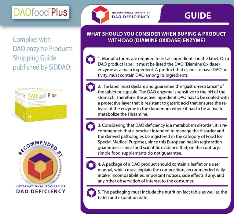 DAOfood Plus - Dietetyczne Postępowanie w Przypadku Niedoboru DAO - 60 EFICAPS Kapsułki z Tabletkami Dojelitowymi - Enzym DAO, Kwercetyna i Witamina C