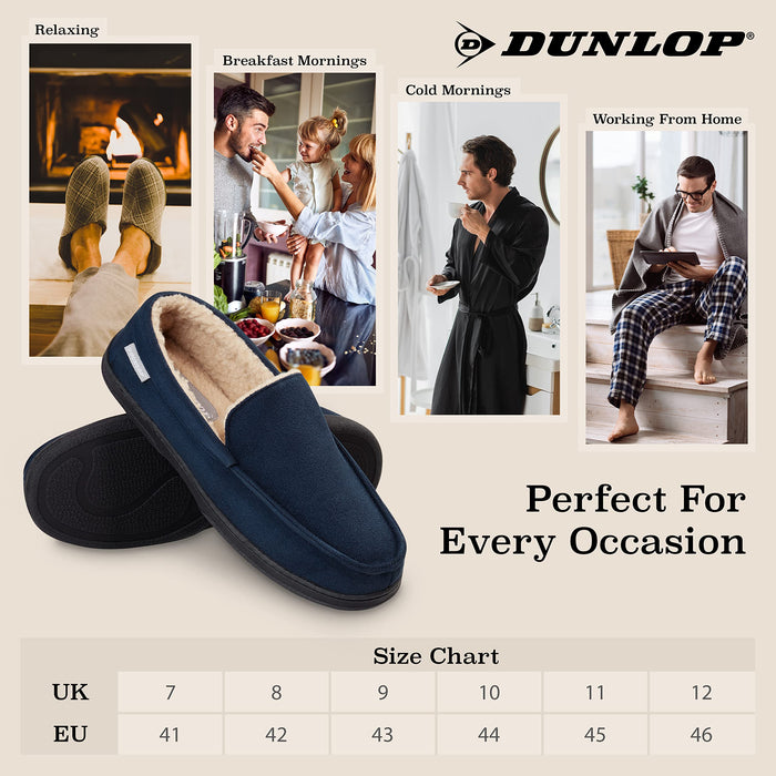 Dunlop Mokasyny kapcie męskie | mokasyny mokasyny kapcie ze sztucznej owczej skóry z gumową podeszwą - pluszowe kapcie domowe z pianki z pamięcią kształtu - oddychające buty do użytku wewnątrz na zewnątrz - prezenty dla mężczyzn