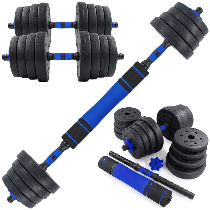 C.P.Sports 2in1 Zestaw hantli i sztang 30kg | 4x 1,25kg - 4x 1,5kg - 4x 2,0kg - 4x 2,5kg - 2x uchwyty | plastikowe talerze do ćwiczeń siłowych, fitness, domowej siłowni | 4 kolory