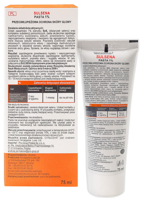 Sulsena - Pasta Anti-dandruff, 1% medyczny dla kobiet i mężczyzn, kompleks substancji czynnych poprawia stan i wygląd włosów