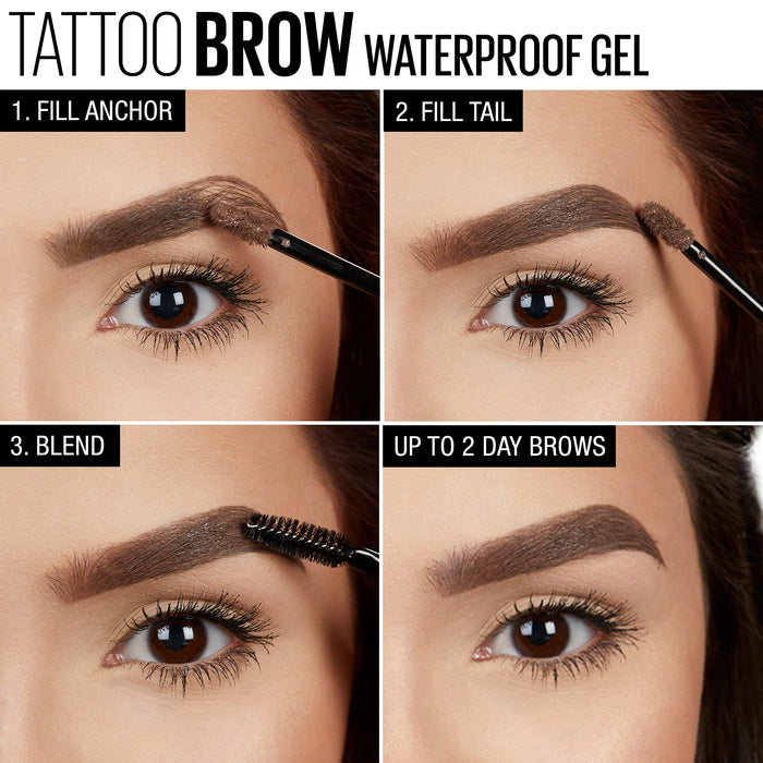 Maybelline New York Tattoo Brow Waterproof Gel żel stylizujący do brwi długotrwały i wodoodporny, 03 Warm Brown, 5 ml
