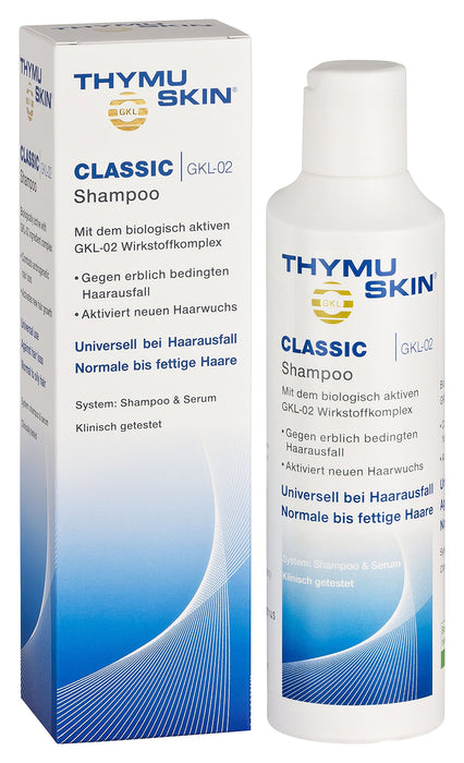 THYMU SKIN GKL Classic Shampoo – środek przeciwko wypadaniu włosów dla kobiet i mężczyzn – aktywuje nowy wzrost włosów – potwierdzony badaniami klinicznymi, brak skutków ubocznych, 200 ml