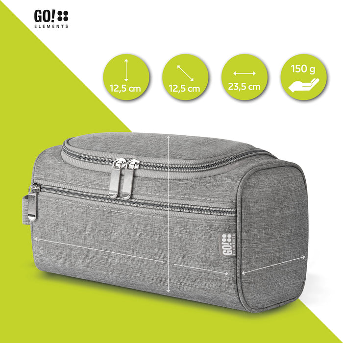 GO!elements® Smart kosmetyczka dla mężczyzn i kobiet – kosmetyczka dla mężczyzn i kobiet – kosmetyczka dla kobiet i mężczyzn do walizki i bagażu podręcznego – torba na pranie, torba podróżna, szary, M