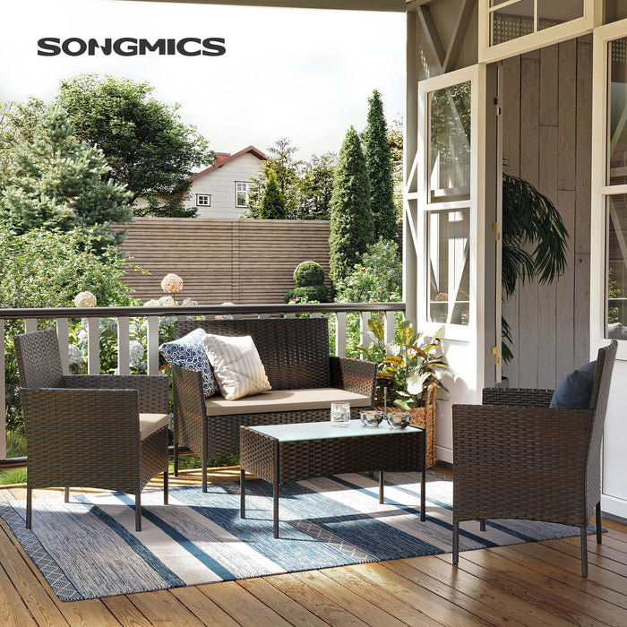 SONGMICS Meble balkonowe, zestaw mebli ogrodowych, z polirattanu PE, zestaw wypoczynkowy, meble tarasowe, na zewnątrz, na taras, balkon, do ogrodu, brązowy-taupe GGF004K05