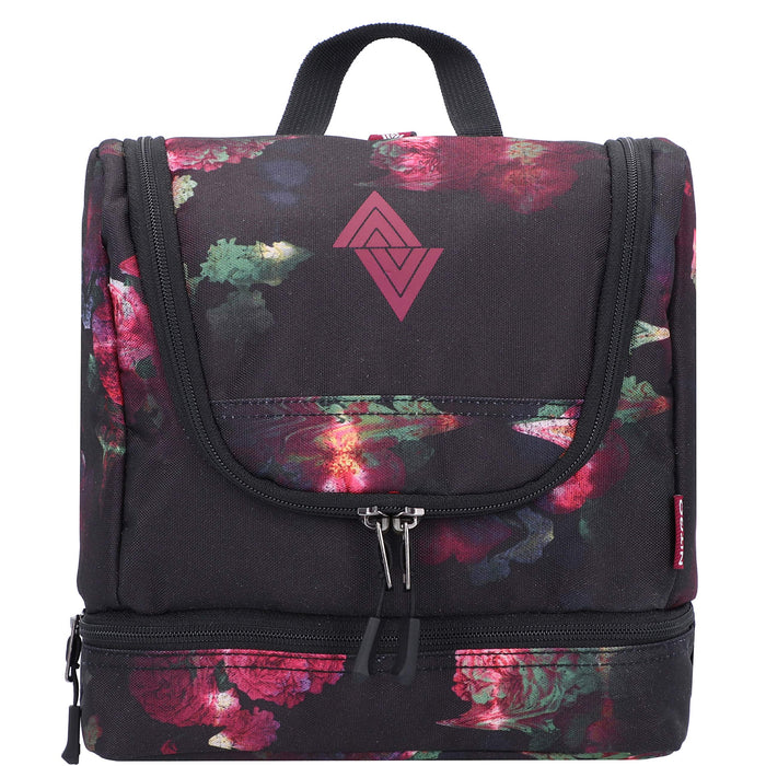 Travel Kit stylowa torba podróżna z dodatkową komorą na spodzie, kosmetyczka do zawieszenia, kosmetyczka z wieloma schowkami na podróż i kemping, torba toiletry Bag, 25 x 24 x 11 cm, czarno-różowa