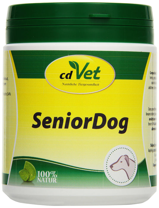 cdVet Naturprodukte SeniorDog 250 g - pies - suplement pokarmu uzupełniającego - deficyty - zioła + witaminy + żelazo - bezchładność - po chorobie + operacji - brak zwinności - u starszych zwierząt -