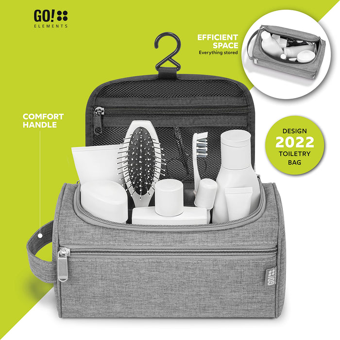 GO!elements® Smart kosmetyczka dla mężczyzn i kobiet – kosmetyczka dla mężczyzn i kobiet – kosmetyczka dla kobiet i mężczyzn do walizki i bagażu podręcznego – torba na pranie, torba podróżna, szary, M
