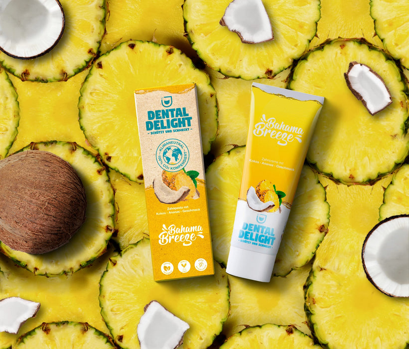 DENTAL DELIGHT Bahama Breeze | owocowa pasta do zębów o smaku ananasowym | neutralna dla środowiska, bez mikroplastiku