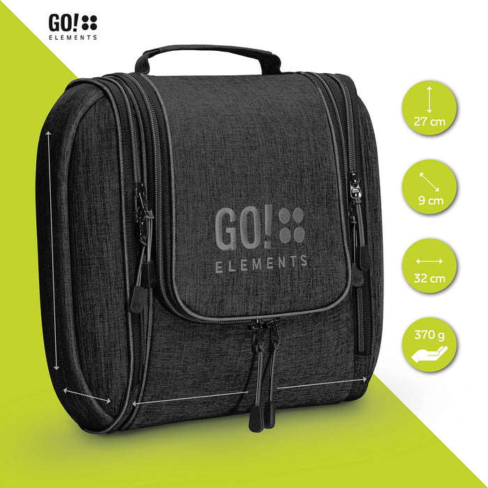 GO!elements® Kosmetyczka do zawieszenia, duża, podróżna, do walizki i bagażu podręcznego, dla kobiet i mężczyzn, czarny, XL,