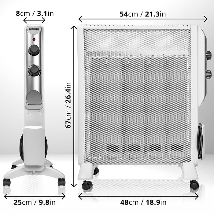 Duronic HV220 WE Grzejnik elektryczny przenośny 2000W biały grzejnik z technologią Mica-thermic bezolejowy panele grzewcze mika 3 ustawienia grzewcze regulacja mocy i temperatury