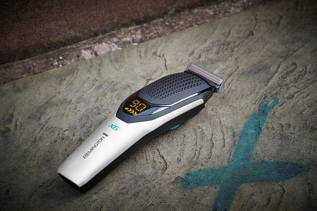 Remington X6 Power-X Maszynka do strzyżenia włosów — bezprzewodowa z japońskimi ostrzami ze stali i grzebieniem Micro Fade; Wybierz spośród 72 ustawień długości HC6001, Czarna i Srebrna