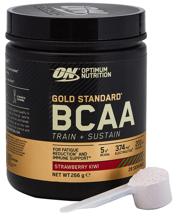 Optimum Nutrition Złoty standard BCAA proszek, aminokwasy, kompleks wysoko dozowany z witaminą C, munem, magnezem i elektrolitami, proszek BCAA firmy ON, Strawberry Kiwi, 28 porcji, 266 g