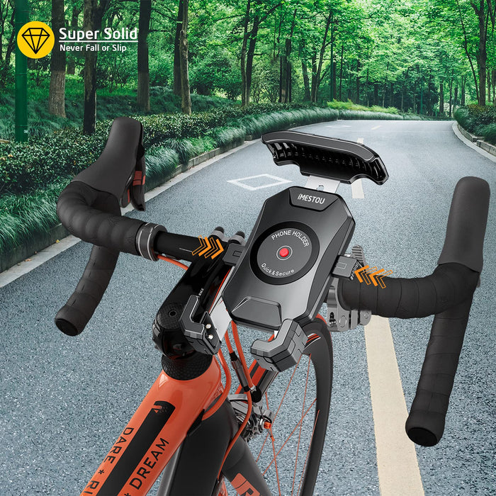 iMESTOU Rowerowy uchwyt na telefon komórkowy do motocykla, obracany o 360°, z aluminiowym uchwytem, instalacja bez użycia narzędzi, uniwersalny, do smartfonów 4,0-7,0 cala