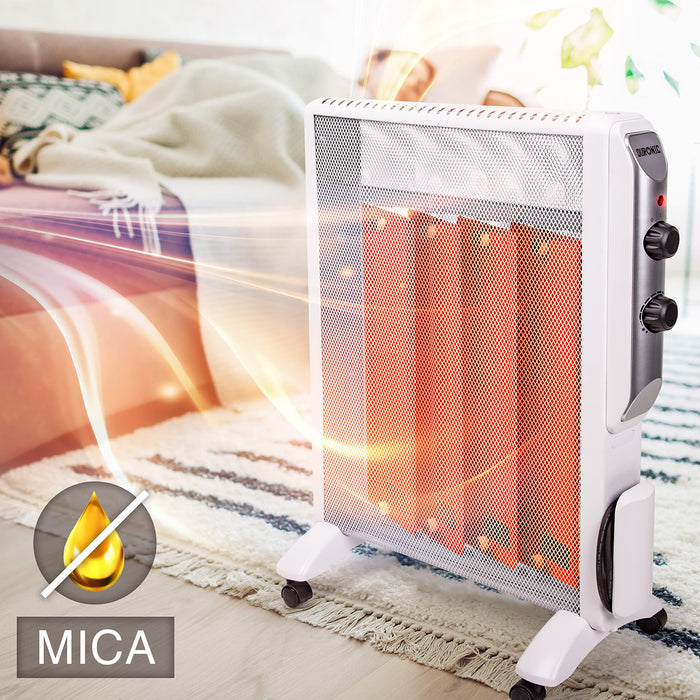 Duronic HV220 WE Grzejnik elektryczny przenośny 2000W biały grzejnik z technologią Mica-thermic bezolejowy panele grzewcze mika 3 ustawienia grzewcze regulacja mocy i temperatury