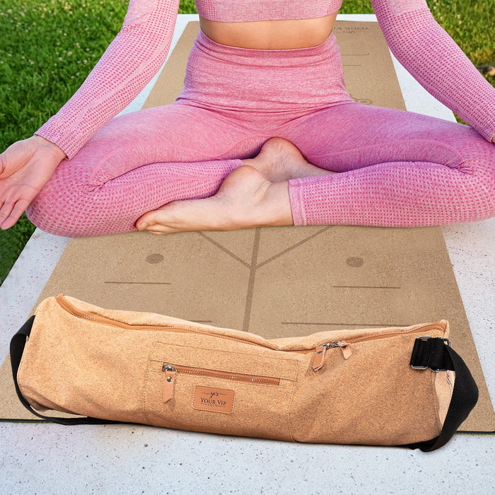 YOUR VIP SKIN® - Torba na matę do jogi z korka - Pokrowiec na matę do jogi z korka - Zrównoważony naturalny plecak ekologiczny - Joga, Pilates, Fitness z kieszonką na klucz, mobilny