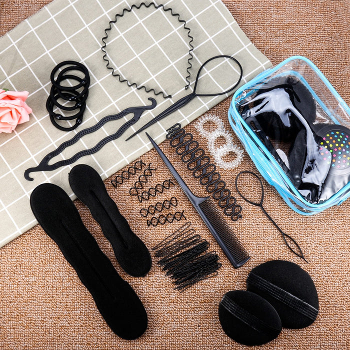 Akcesoria do stylizacji włosów, ivencase 28szt Zestaw akcesoriów do stylizacji włosów Moda Gumki Zacisk Fryzjerstwo Boudin Roller Lokówki Magic Bun Clip Braid Twist Hair Kit