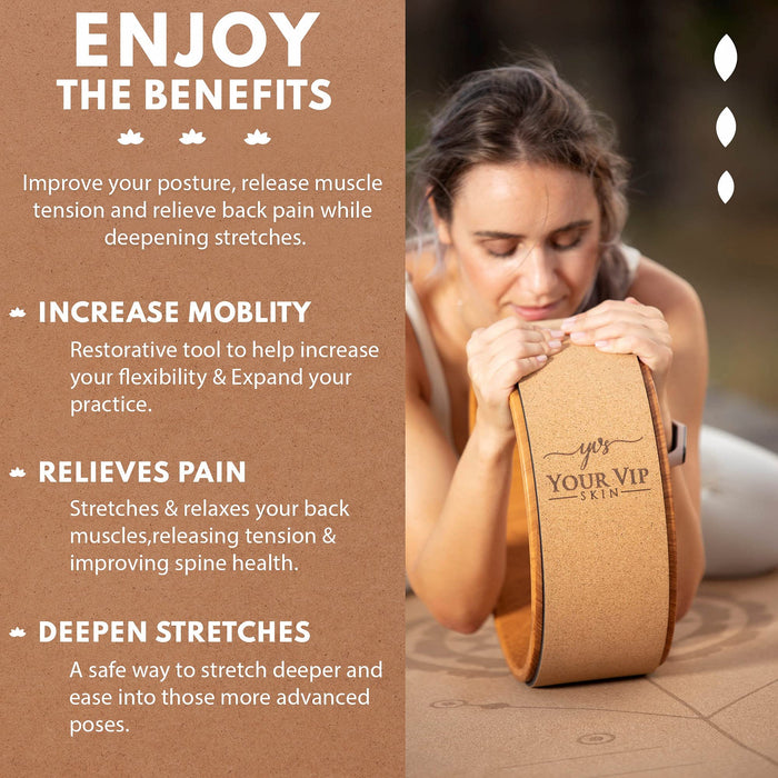 YOUR VIP SKIN® - Koło do jogi z korka - Zrównoważone, naturalne, ekologiczne, antypoślizgowe koło do jogi - Pierścień do jogi z korka Joga, pilates, przydatność do rozciągania, elastyczność, postawa