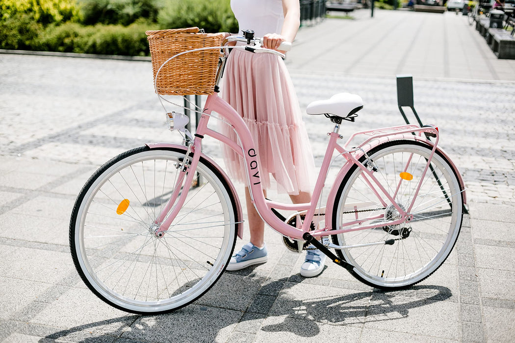 Davi Emma – rower z wiklinowym koszem – rower damski – rower holenderski – rower miejski – rower dla kobiet – retro – vintage – koła aluminiowe 28 cali – 7 biegów – kosz z wyściółką