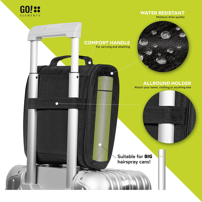 GO!elements® Kosmetyczka do zawieszenia, duża, podróżna, do walizki i bagażu podręcznego, dla kobiet i mężczyzn, czarny, XL,