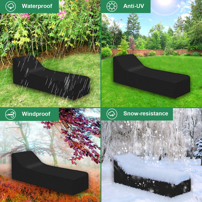 INMUA Pokrowce na leżaki ogrodowe, 2 sztuki, pokrowiec na leżak ogrodowy, wodoodporny, wiatroszczelny, anty-UV, wytrzymały rattanowy ochraniacz na meble ogrodowe na patio (200 x 70 x 40-75 cm) - czarny