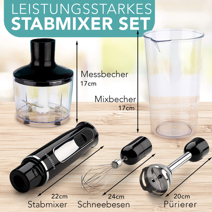 TONICON® Premium blender ręczny 4 w 1 HB-103C – [600] W – wydajny zestaw blenderów – [10] zmienne poziomy prędkości – blender blender ze stali nierdzewnej (stal nierdzewna)