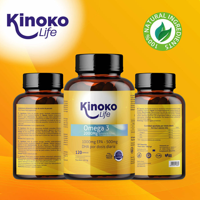 OMEGA 3 2000 mg | EPA 1000 mg | DHA 500 mg | 120 kapsułek | Dzikie ryby | Nie zawiera metali ciężkich (kadm, ołów i rtęć) | Maksymalne przyswajanie | Suplement diety z kwasami tłuszczowymi Omega 3