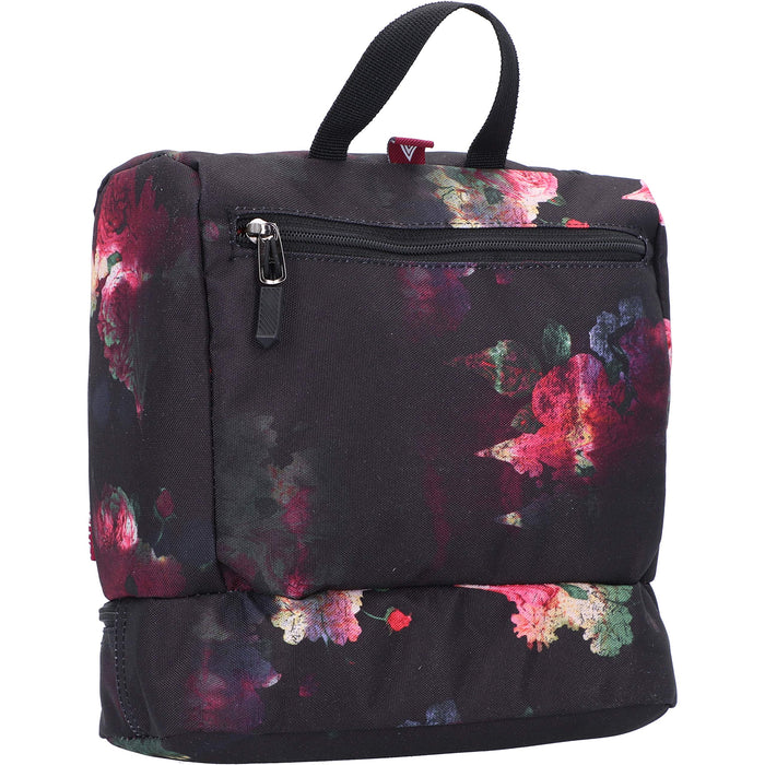 Travel Kit stylowa torba podróżna z dodatkową komorą na spodzie, kosmetyczka do zawieszenia, kosmetyczka z wieloma schowkami na podróż i kemping, torba toiletry Bag, 25 x 24 x 11 cm, czarno-różowa