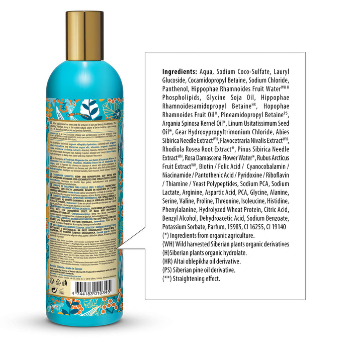 Natura Siberica, Professional Oblepikha odżywczy szampon do włosów słabych i uszkodzonych, ml, granatowy, drzewo sandałowe, 400 ml