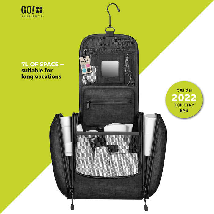 GO!elements® Kosmetyczka do zawieszenia, duża, podróżna, do walizki i bagażu podręcznego, dla kobiet i mężczyzn, czarny, XL,