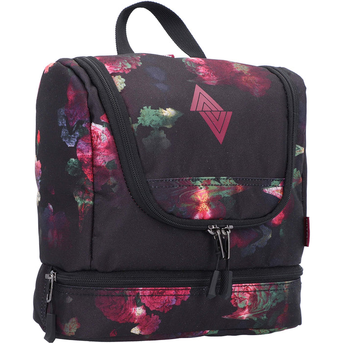 Travel Kit stylowa torba podróżna z dodatkową komorą na spodzie, kosmetyczka do zawieszenia, kosmetyczka z wieloma schowkami na podróż i kemping, torba toiletry Bag, 25 x 24 x 11 cm, czarno-różowa