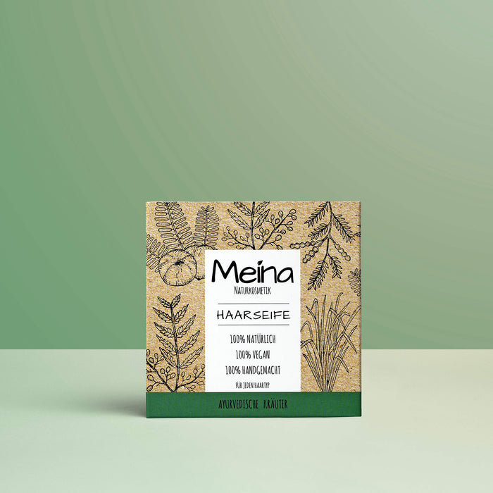 Meina - Bio mydło do włosów, naturalny kosmetyk, wegański szampon Bar z ziołami ajurwedyjskimi, stały szampon – bez oleju palmowego, bez plastiku (1 x 80 g)