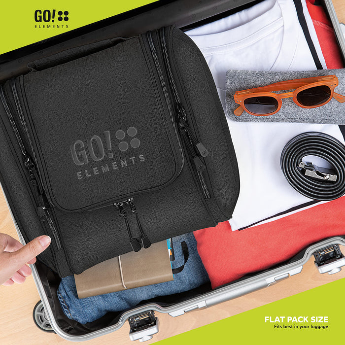 GO!elements® Kosmetyczka do zawieszenia, duża, podróżna, do walizki i bagażu podręcznego, dla kobiet i mężczyzn, czarny, XL,
