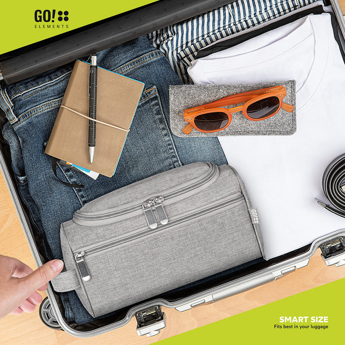 GO!elements® Smart kosmetyczka dla mężczyzn i kobiet – kosmetyczka dla mężczyzn i kobiet – kosmetyczka dla kobiet i mężczyzn do walizki i bagażu podręcznego – torba na pranie, torba podróżna, szary, M