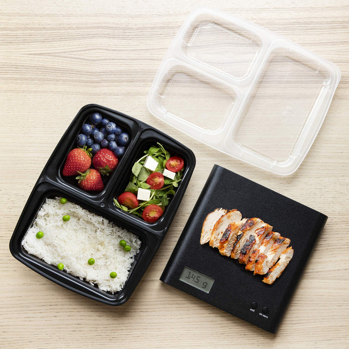 [Pakiet 10 sztuk] Wielorazowe pojemniki Meal Prep z 3 komorami wykonane z plastiku bez BPA – Bezpieczne do używania w mikrofalówce, zamrażarce i zmywarce – Pudełka które można ułożyć w stos (946 ml)