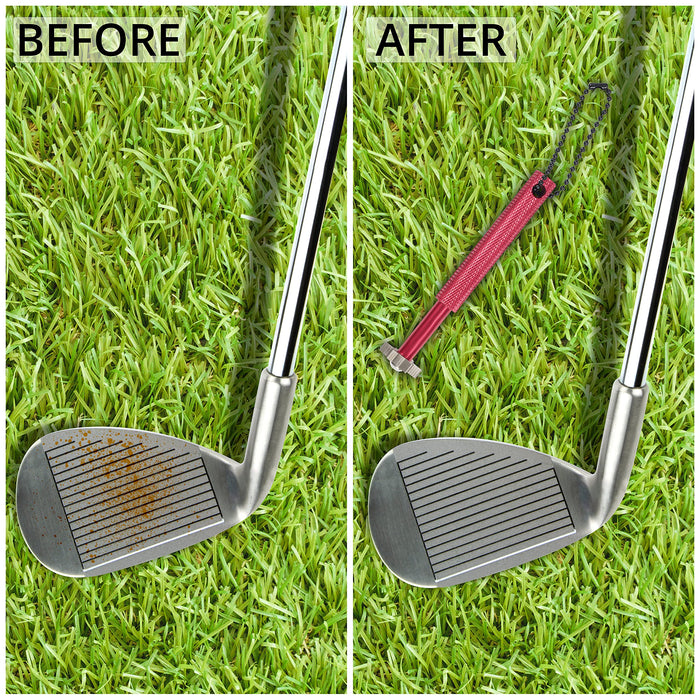 K & V Golf Club ostrzałka do rowków - środek do czyszczenia klubów golfowych i ostrzałka do rowków z 6 głowicami (U,V) - poprawia wirowanie wsteczne i kontrolę piłki - idealny prezent golfowy